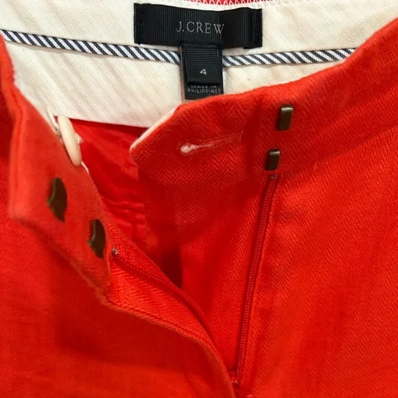 J.Crew 100% Linen Wide Leg Cropped Trousers in Poppy Red. Size 4. - Picture 4 of 6